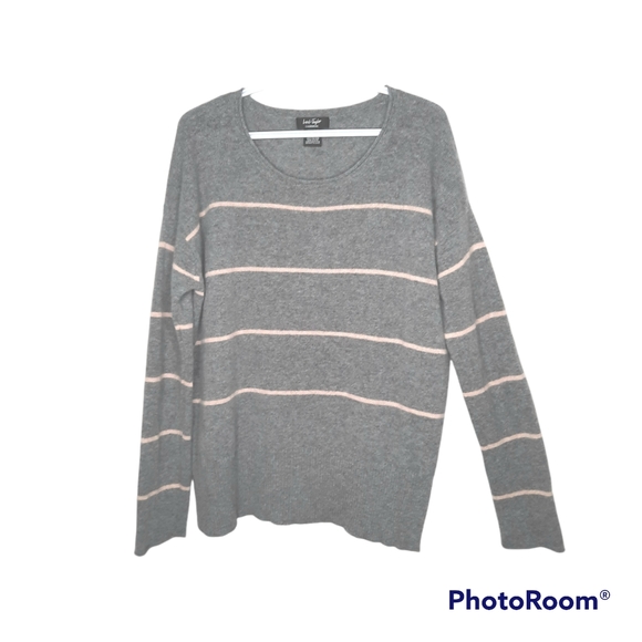 Lord & Taylor Sweaters - Lord & Taylor 100% Cashmere Gray Pink Stripe Long Sleeve Crew Neck Sweater XL